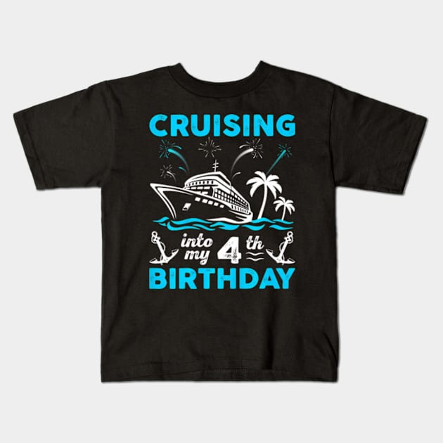 Kids 4 Year Old Birthday Cruising Into My 4th Birthday Kids T-Shirt by WayneLopez